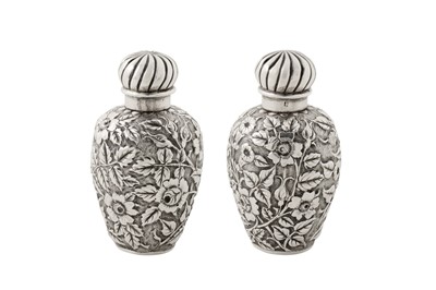 Lot 18 - A pair of Victorian sterling silver scent flasks, Birmingham 1888 by David and Lionel Spiers