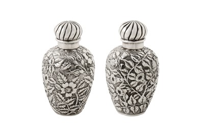 Lot 18 - A pair of Victorian sterling silver scent flasks, Birmingham 1888 by David and Lionel Spiers