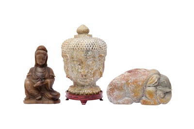 Lot 207 - THREE CHINESE HARDSTONE CARVINGS