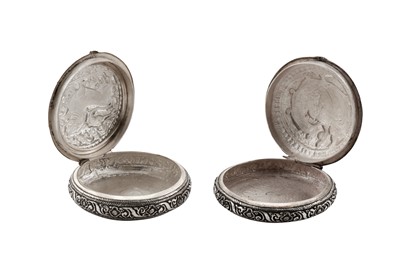 Lot 144 - Two early to mid-20th century Ceylonese (Sri Lankan) unmarked silver compacts, Kandy circa 1940