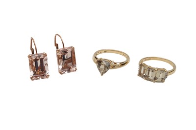 Lot 45 - TWO GEM-SET RINGS AND A PAIR OF EARRINGS