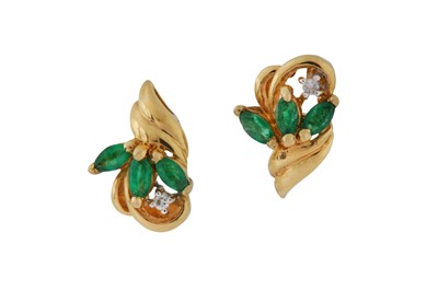 Lot 57 - A PAIR OF EMERALD AND DIAMOND EARRINGS