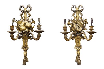 Lot 258 - A PAIR OF 19TH CENTURY ITALIAN GILTWOOD WALL SCONCES