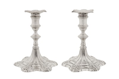 Lot 437 - A pair of George III sterling silver dwarf or library candlesticks, London 1766 by Ebenezer Coker