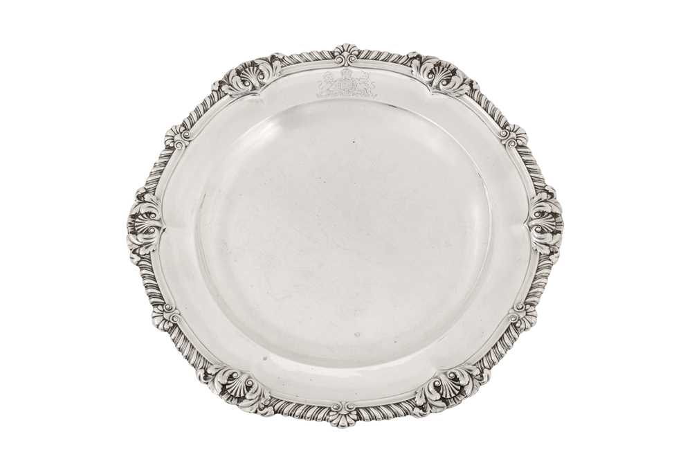 Lot 397 - HRH Prince Albert of Saxe-Coburg and Gotha - A William IV sterling silver Royal dinner plate, London 1831 by John Bridge (reg. 25th Nov 1823)