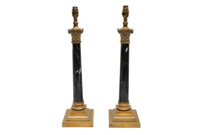 Lot 261 - A PAIR OF GILT METAL AND MARBLE CORINTHIAN COLUMN TABLE LAMPS