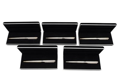 Lot 76 - A SET OF FIVE ICON PEN CO STERLING SILVER BALLPOINT PENS, ITALY