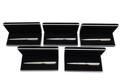 Lot 73 - A SET OF FIVE ICON PEN CO STERLING SILVER BALLPOINT PENS, ITALY