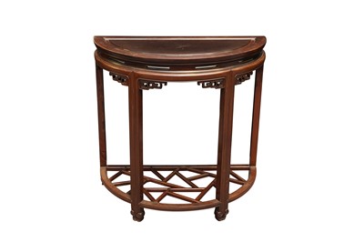 Lot 250 - A CHINESE HARDWOOD DEMI-LUNE TABLE