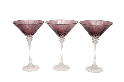 Lot 617 - A SET OF THREE MICHAEL WEEMS MARTINI GLASSES