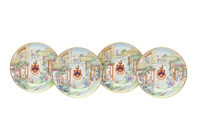 Lot 82 - A SET OF FOUR CHINESE EXPORT ARMORIAL DISHES, BEARING THE ARMS OF WIGHT OR BRADLEY