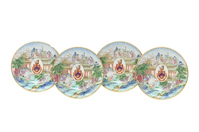 Lot 75 - A SET OF FOUR CHINESE EXPORT ARMORIAL DISHES, BEARING THE ARMS OF WIGHT OR BRADLEY