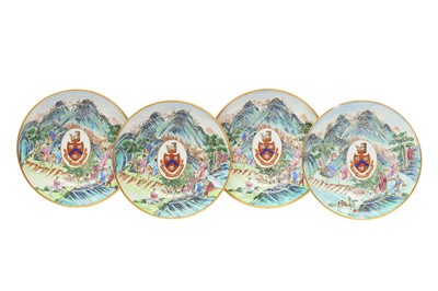 Lot 65 - A SET OF FOUR CHINESE EXPORT ARMORIAL DISHES, BEARING THE ARMS OF WIGHT OR BRADLEY