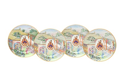 Lot 83 - A SET OF FOUR SMALL CHINESE EXPORT ARMORIAL DISHES, BEARING THE ARMS OF WIGHT OR BRADLEY