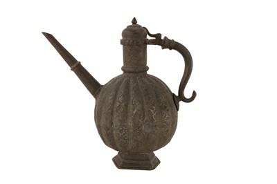 Lot 154 - A FINE 18TH CENTURY NORTH INDIAN MUGHAL TINNED COPPER EWER
