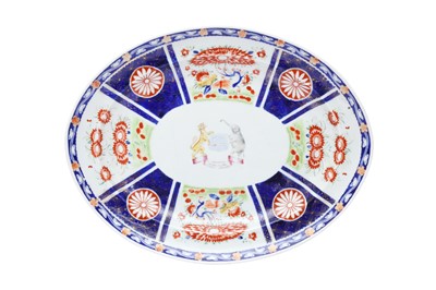 Lot 64 - A CHINESE EXPORT ARMORIAL OVAL DISH FOR THE INDIAN MARKET