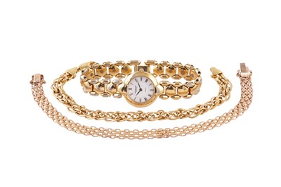Lot 61 - TWO 9CT GOLD BRACELET TOGETHER WITH A RAYMOND WEIL LADIES WATCH