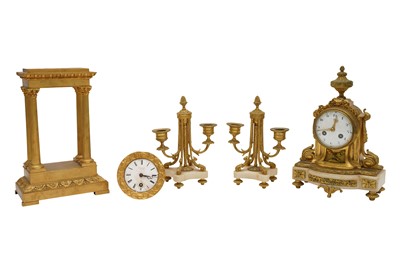 Lot 314 - A FRENCH ORMOLU AND MARBLE CLOCK GARNITURE, LATE 19TH CENTURY