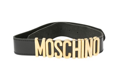 Lot 276 - Moschino Black Logo Plaque Belt - Size 75