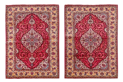 Lot 90 - A PAIR OF FINE PART SILK KASHAN RUGS, CENTRAL PERSIA
