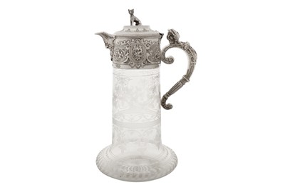 Lot 383 - A Victorian sterling silver mounted glass claret jug, Sheffield 1866 by Creswick and Co