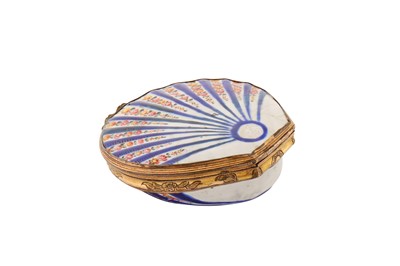 Lot 13 - A mid-18th century unmarked gilt metal mounted Staffordshire enamel snuff box, circa 1760