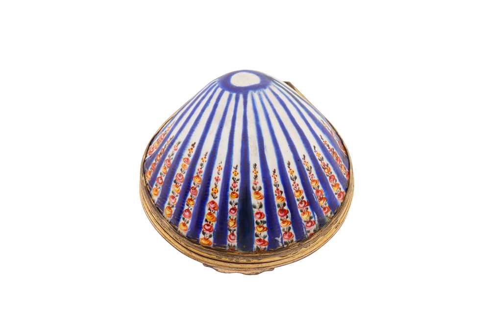 Lot 13 - A mid-18th century unmarked gilt metal mounted Staffordshire enamel snuff box, circa 1760