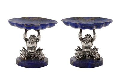 Lot 71 - A pair of late 20th century Italian silver and lapis lazuli stands, Venice circa 1980 by Sergio Nardi