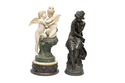 Lot 298 - A LARGE LATE 20TH CENTURY RESIN  COMPOSITE SCULPTURE IN THE FORM OF A PAIR OF CLASSICAL STYLE PUTTI