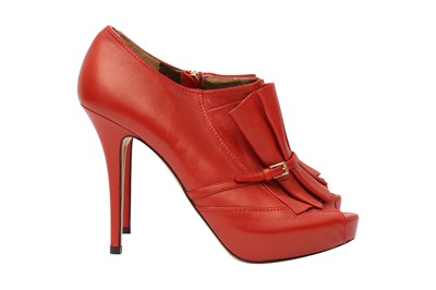 Lot 49 - Escada Metallic Red Peep Toe Heeled Shoe - Size 37