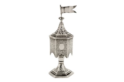 Lot 370 - Judaica – A Victorian sterling silver spice tower (besamim), Birmingham 1857 by Aston and Son (reg. June 1857)