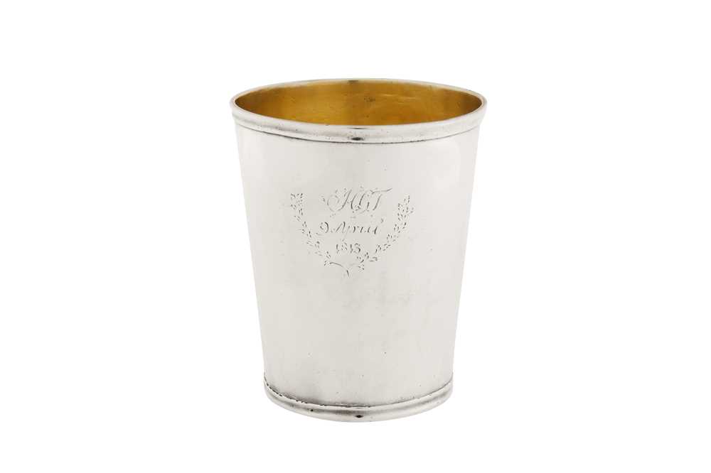 Lot 416 - An early 19th century South African colonial silver beaker, Cape dated 1813 by Daniel Collinet (active circa 1810-25)