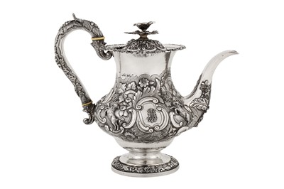 Lot 402 - A George IV sterling silver coffee pot, London 1828 by Jonathon Hayne
