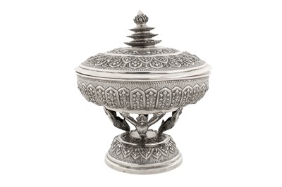 Lot 153 - A mid-20th century Cambodian silver covered dish on stand (Tok), circa 1940