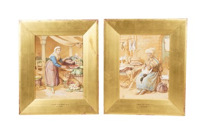 Lot 340 - A PAIR OF GILT-FRAMED WATERCOLOURS, BOTH DEPICTING MARKET TRADERS