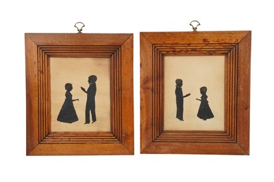 Lot 345 - A PAIR OF FRAMED 19TH CENTURY SILHOUETTE GROUPS OF CHILDREN, POSSIBLY AMERICAN