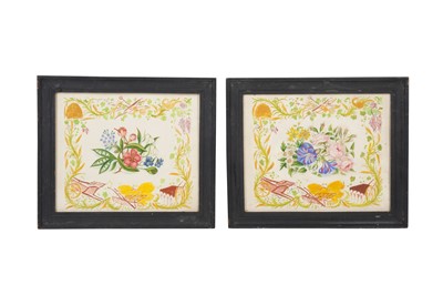 Lot 341 - A PAIR OF VICTORIAN  HARVEST-RELATED SCENE DOBBS EMBOSSED PAPER PANELS