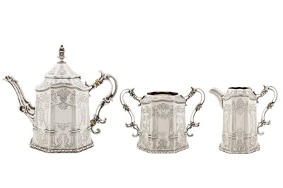 Lot 382 - A Victorian sterling silver three-piece tea service, London 1846 by Joseph Angell I and Joseph Angell II