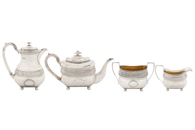 Lot 445 - An assembled George III/Victorian/George V sterling silver four-piece tea and coffee service