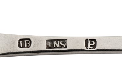 Lot 406 - A pair of George II Scottish provincial silver tablespoons, Inverness circa 1740 by John Baillie (c.1703 - 1753)