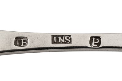 Lot 406 - A pair of George II Scottish provincial silver tablespoons, Inverness circa 1740 by John Baillie (c.1703 - 1753)