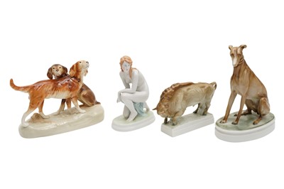 Lot 391 - A GROUP OF ZSOLNAY CERAMIC FIGURES