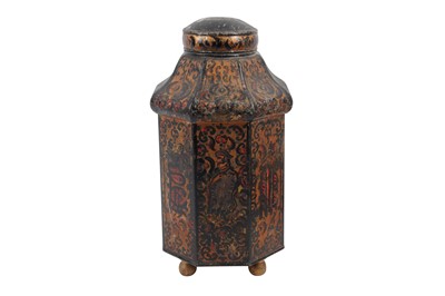 Lot 318 - A VICTORIAN TOLEWARE TEA CANISTER