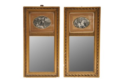 Lot 277 - A PAIR OF SMALL 19TH CENTURY GESSO & GILTWOOD TRUMEAU MIRRORS