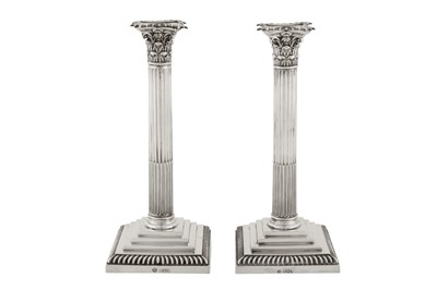 Lot 344 - A pair of Edwardian sterling silver candlesticks, London 1903 by William Hutton and Sons
