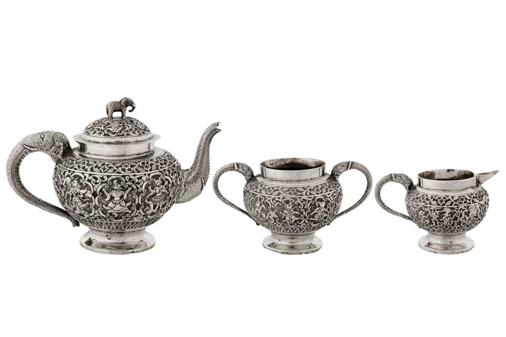 Lot 97 - A late 19th / early 20th century Anglo – Indian unmarked silver three-piece tea service, Lucknow circa 1900