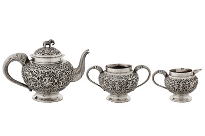 Lot 97 - A late 19th / early 20th century Anglo – Indian unmarked silver three-piece tea service, Lucknow circa 1900