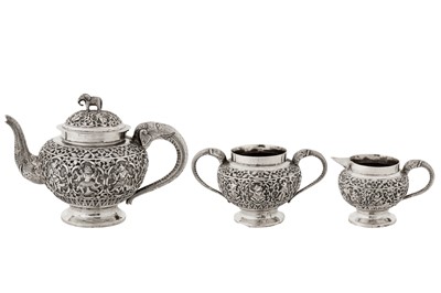 Lot 97 - A late 19th / early 20th century Anglo – Indian unmarked silver three-piece tea service, Lucknow circa 1900