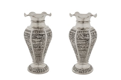 Lot 94 - A pair of early 20th century Anglo – Indian unmarked silver vases, Bombay circa 1925