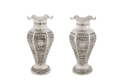 Lot 94 - A pair of early 20th century Anglo – Indian unmarked silver vases, Bombay circa 1925